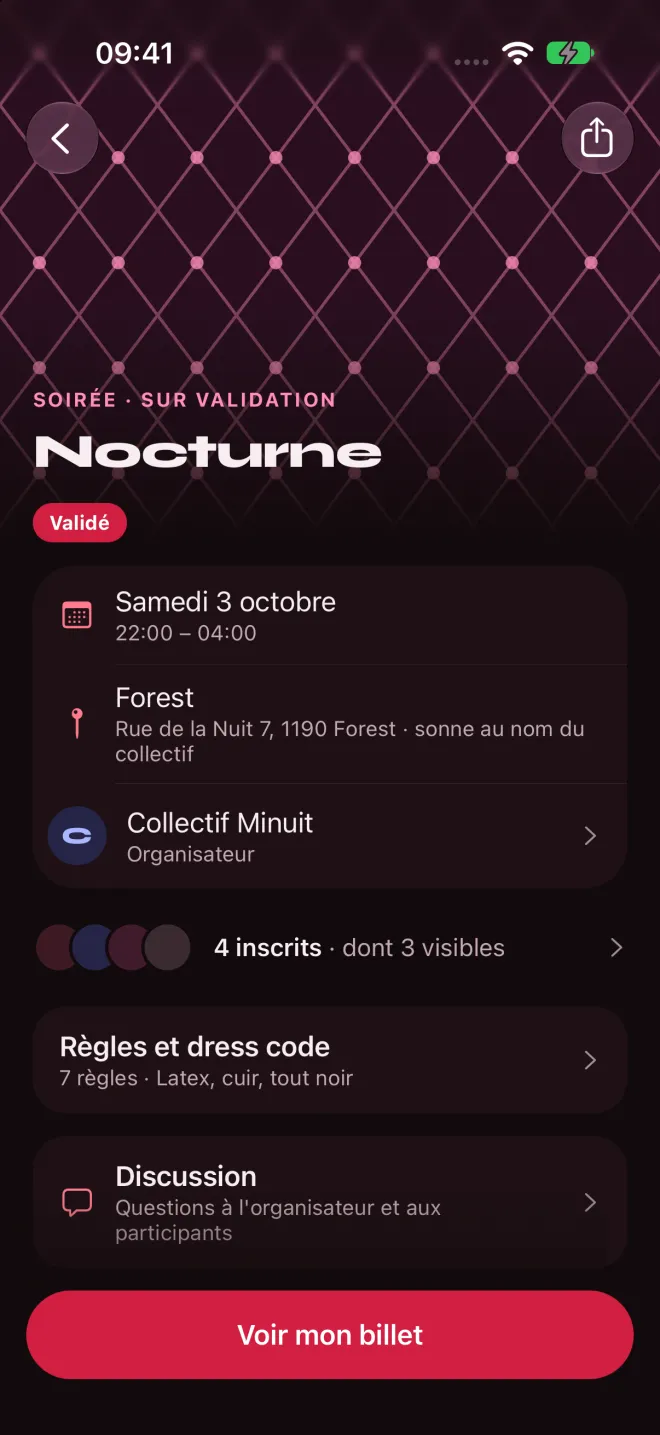 La fiche d'un événement, avec son organisateur et ses places