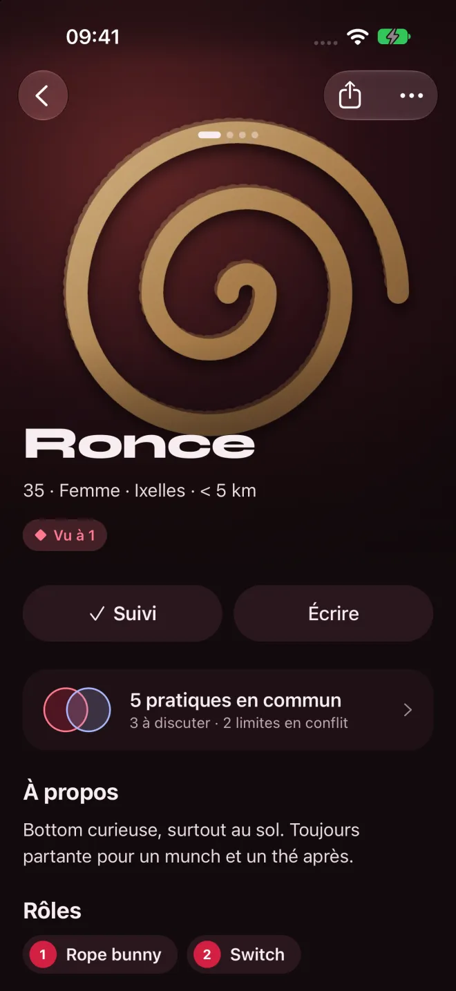 Le profil d'un membre, avec ses rôles et ses pratiques