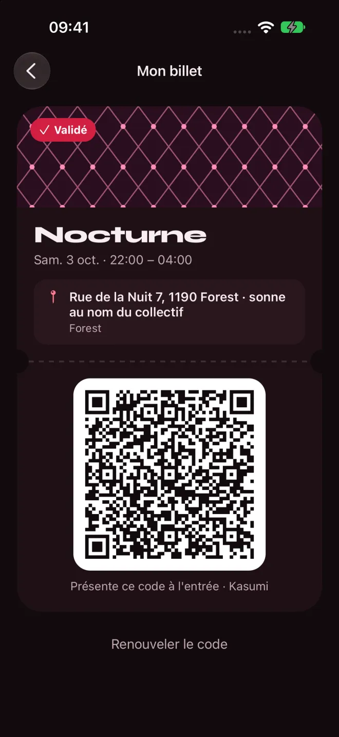 Le billet QR d’un participant